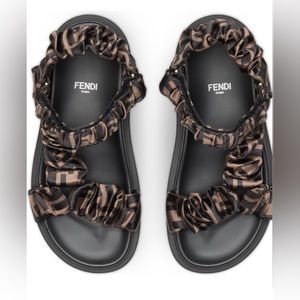 Fendi FF Monogram Satin Ruched Sport Sandals